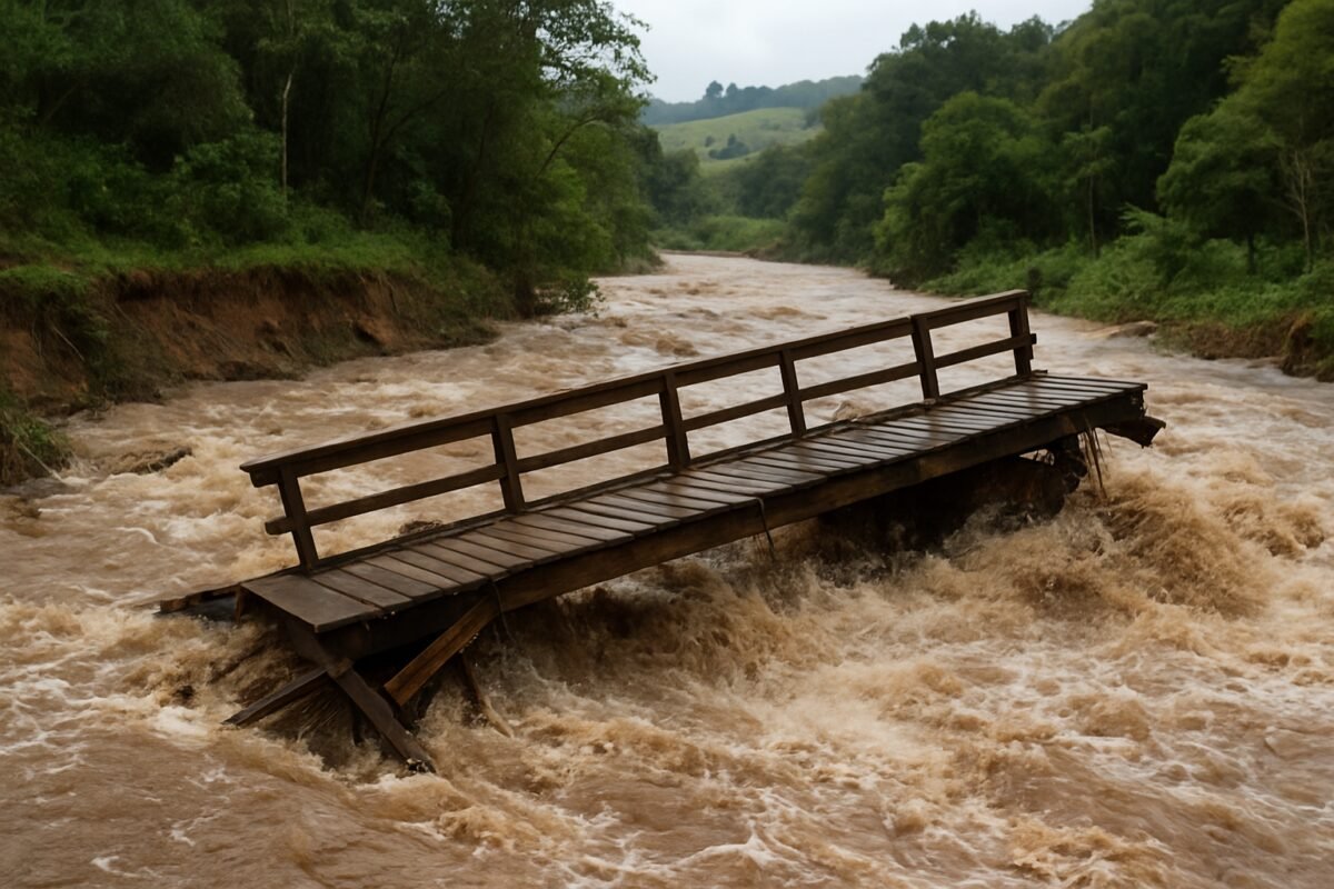 Ponte no Ribeirão Bracinho é arrastada pela água em Apiúna (SC)